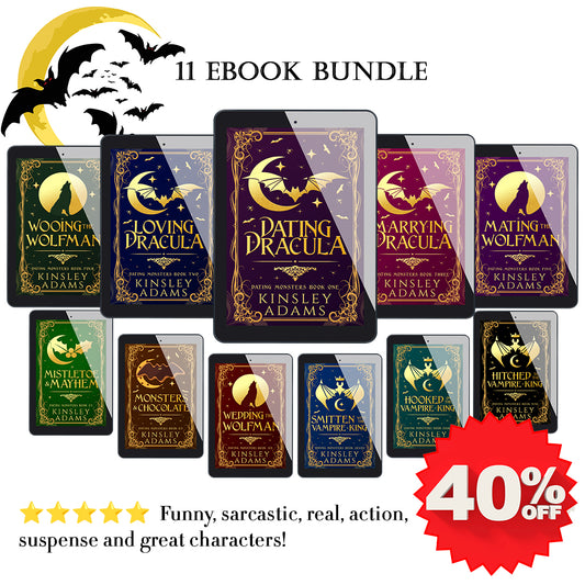 Promotional image of Kinsley Adams' 'Dracula' series ebooks with a 40% off discount offer.